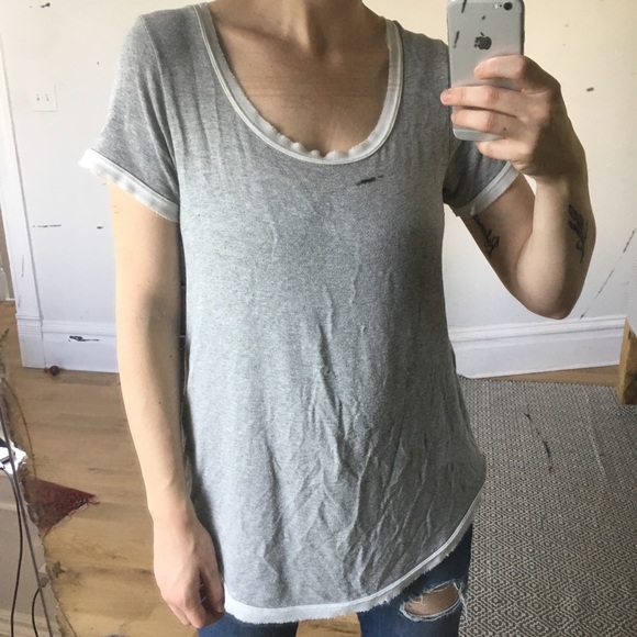 Gray tee with distressed trim - Picture 2 of 4